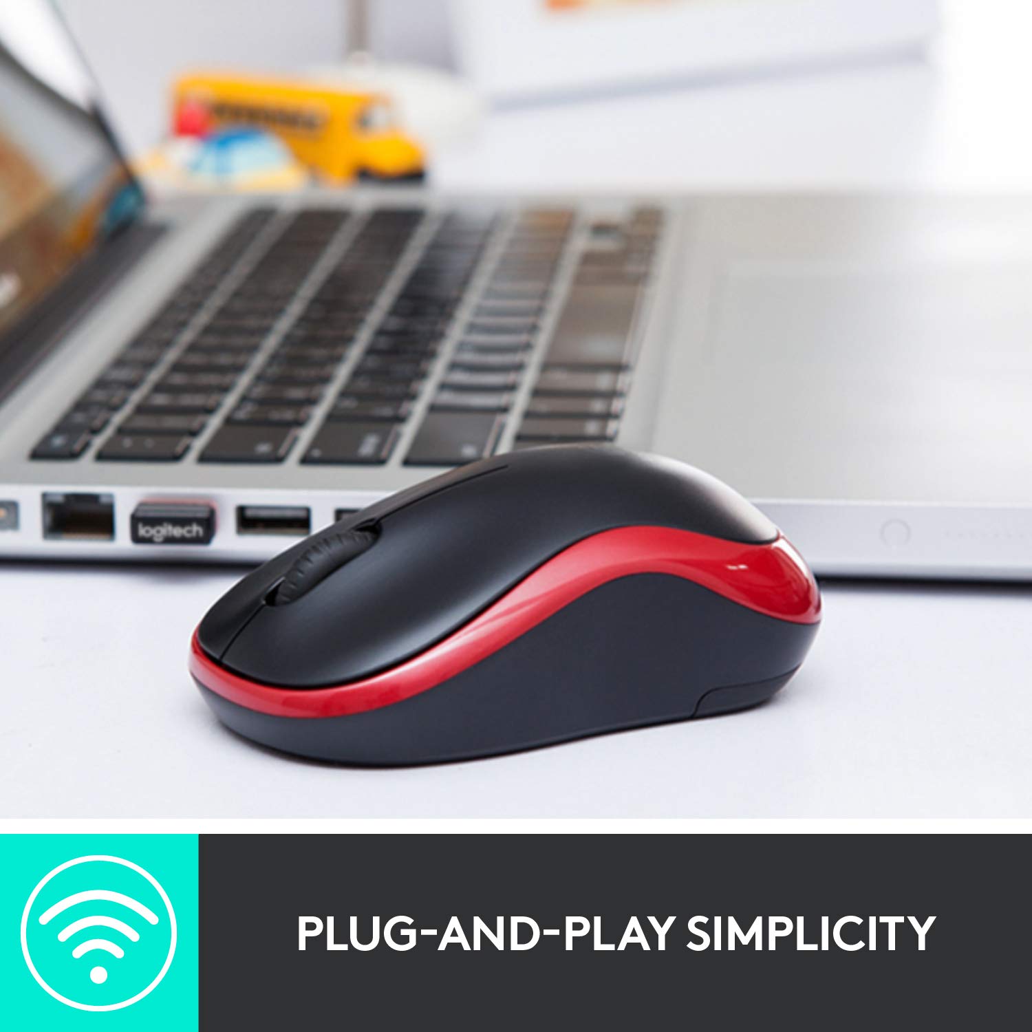 Logitech M185 Wireless Mouse USB for PC Windows, Mac and Linux, Grey with Ambidextrous Design-Black - Image 2