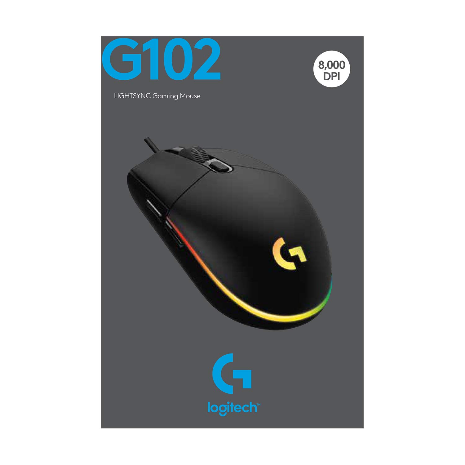 Logitech G102 Light Sync Gaming Mouse with Customizable RGB Lighting, 6 Programmable Buttons, Gaming Grade Sensor, 8 k dpi Tracking,16.8mn Color, Light Weight