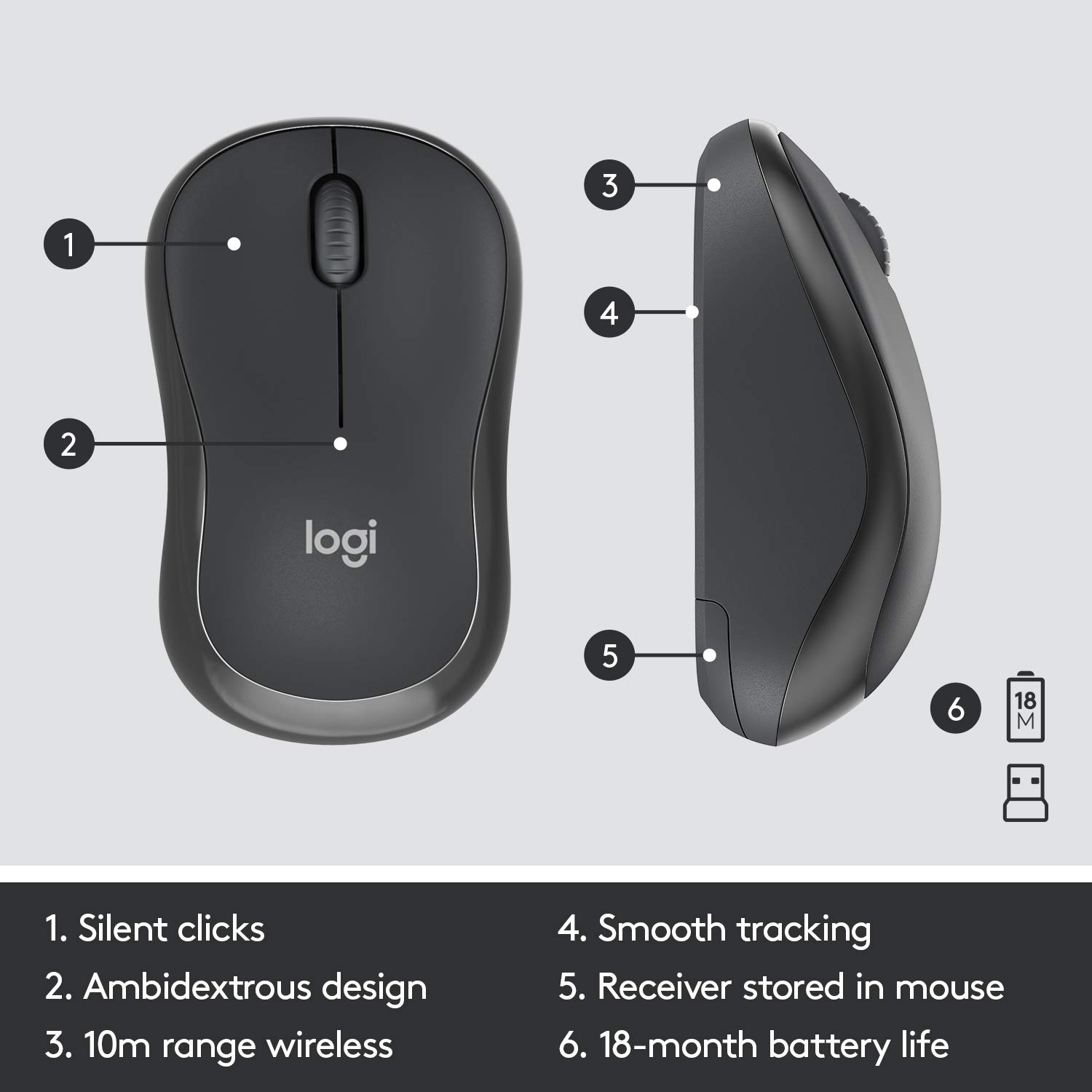 Logitech MK295 Wireless Keyboard and Mouse Combo - SilentTouch Technology, Full Number Keyboard, Shortcut Buttons, Nano USB Receiver, 90% Less Noise - Black - Image 3