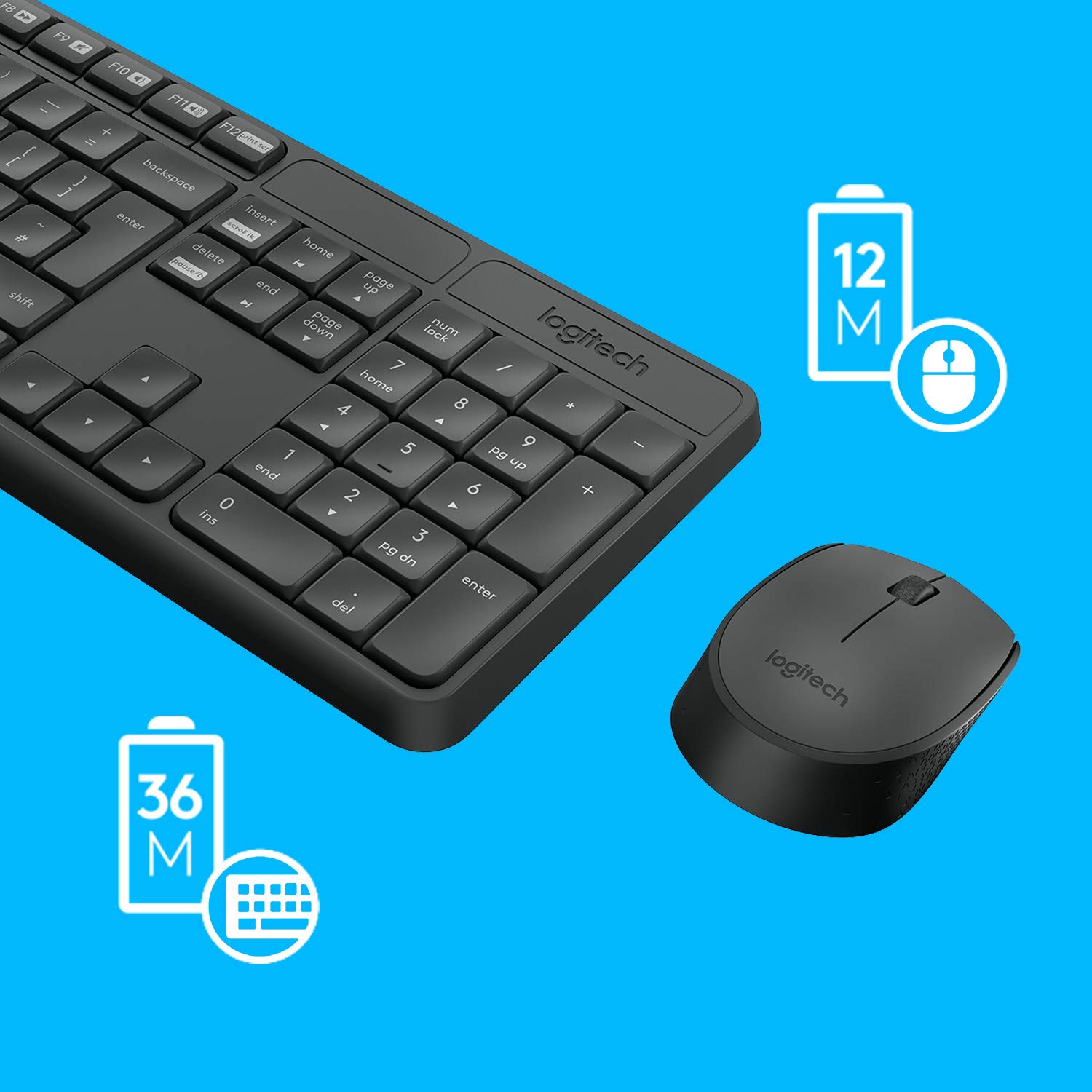 Logitech MK235 Wireless Keyboard and Mouse Combo for Windows, 2.4 GHz Wireless with Nano USB-Receiver, Wireless Mouse, 15 FN Keys, 3-Year Battery Life, PC/Laptop - Black - Image 3