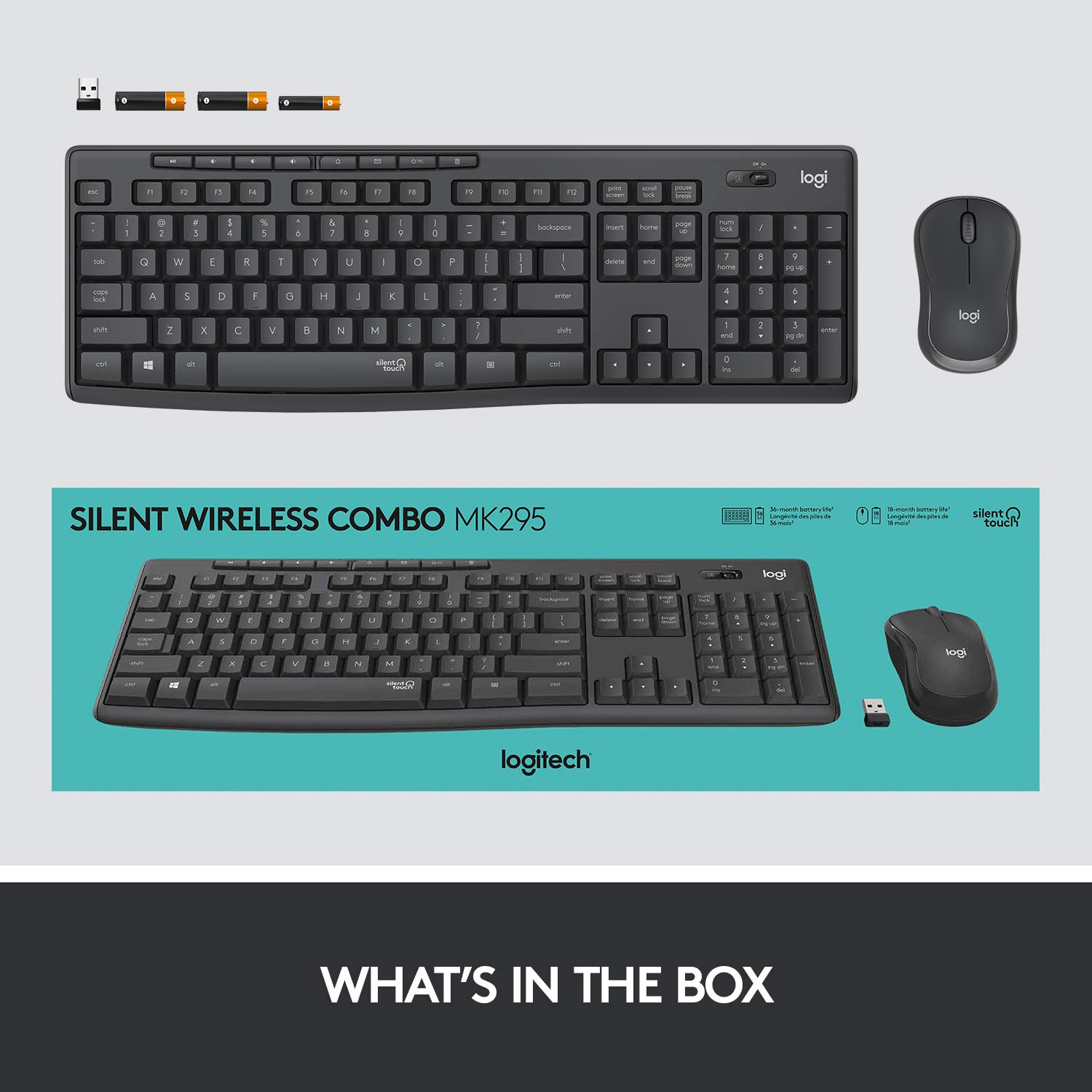 Logitech MK295 Wireless Keyboard and Mouse Combo - SilentTouch Technology, Full Number Keyboard, Shortcut Buttons, Nano USB Receiver, 90% Less Noise - Black - Image 5