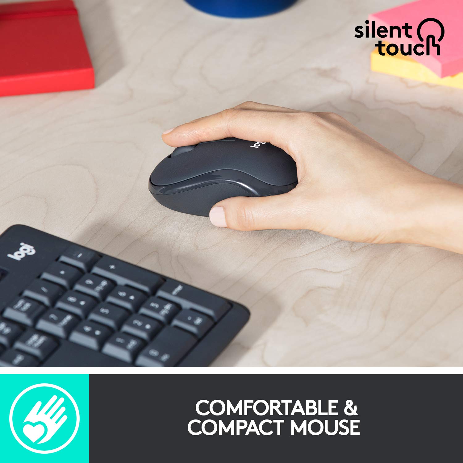 Logitech MK295 Wireless Keyboard and Mouse Combo - SilentTouch Technology, Full Number Keyboard, Shortcut Buttons, Nano USB Receiver, 90% Less Noise - Black - Image 7