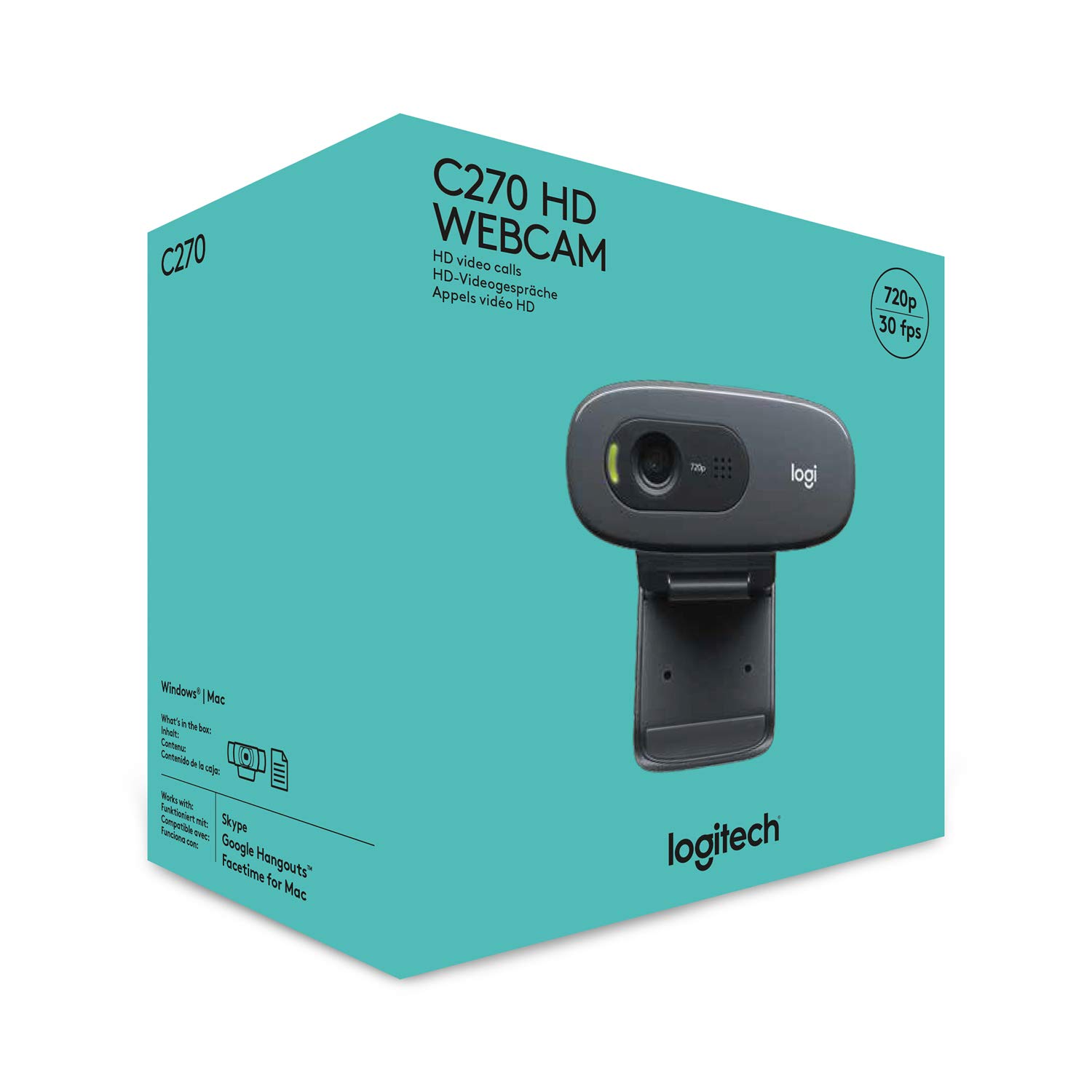 Logitech C270 HD Webcam, HD 720p/30fps, Widescreen HD Video Calling, HD Light Correction, Noise-Reducing Mic, for Skype, FaceTime, Hangouts, WebEx, PC/Mac/Laptop/MacBook/Tablet