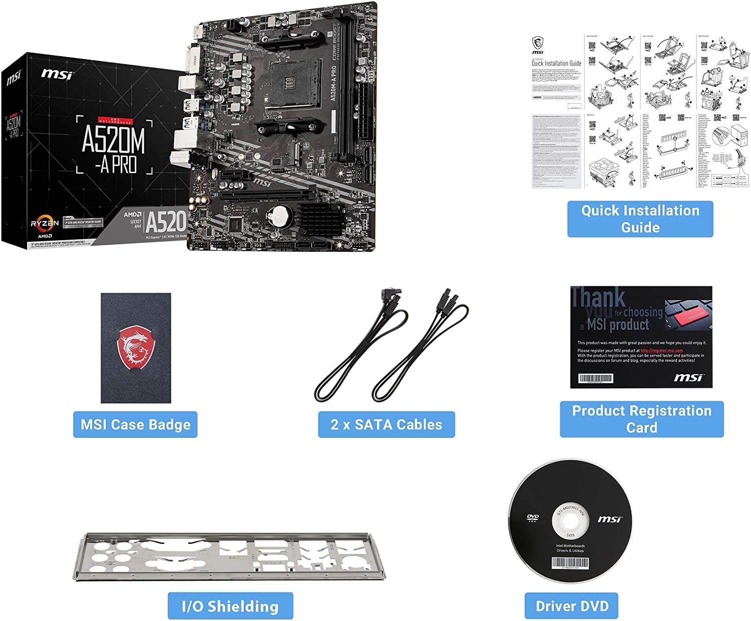 MSI A520M-A PRO Gaming Motherboard (AMD AM4, DDR4, PCIe 4.0, SATA 6Gb/s, Dual M.2, USB 3.2 Gen 1, DVI/HDMI, Micro-ATX) - Image 4