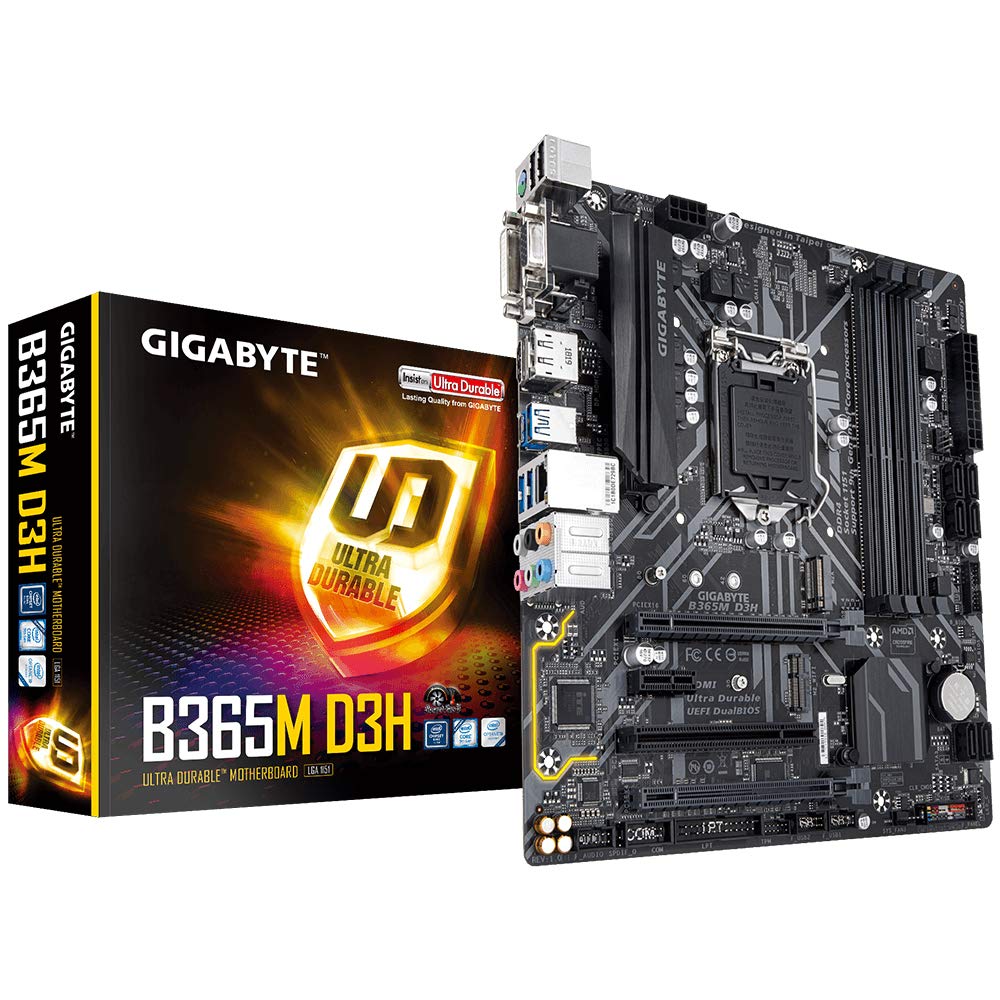 Gigabyte Intel® B365M D3H Ultra Durable Motherboard with PCIe Gen3 x4 M.2, Intel GbE LAN with 25KV Protection, 7 Colors RGB LED Strips Support, Anti-Sulfur Resistor, Smart Fan5, DualBIOS™