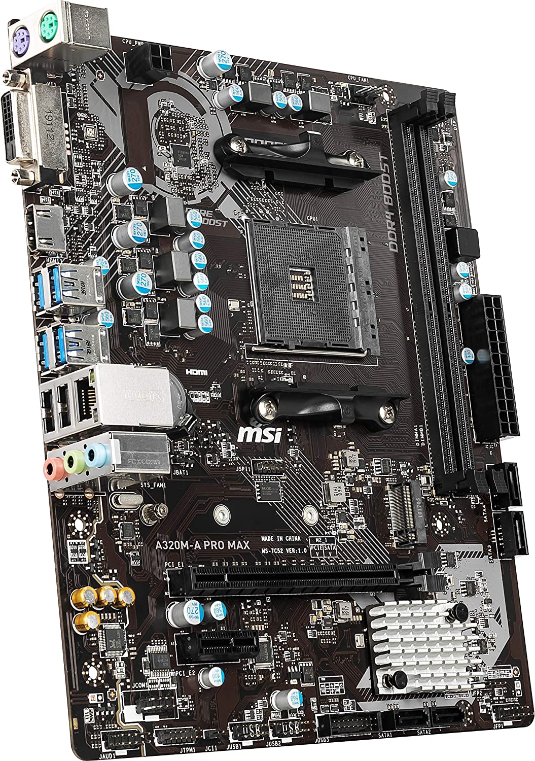 MSI A320M-A PRO MAX AMD AM4 Socket m-ATX Motherboard for Ryzen 1st 2nd 3rd Gen A-Series Athlon X4 Desktop Processors - Image 5