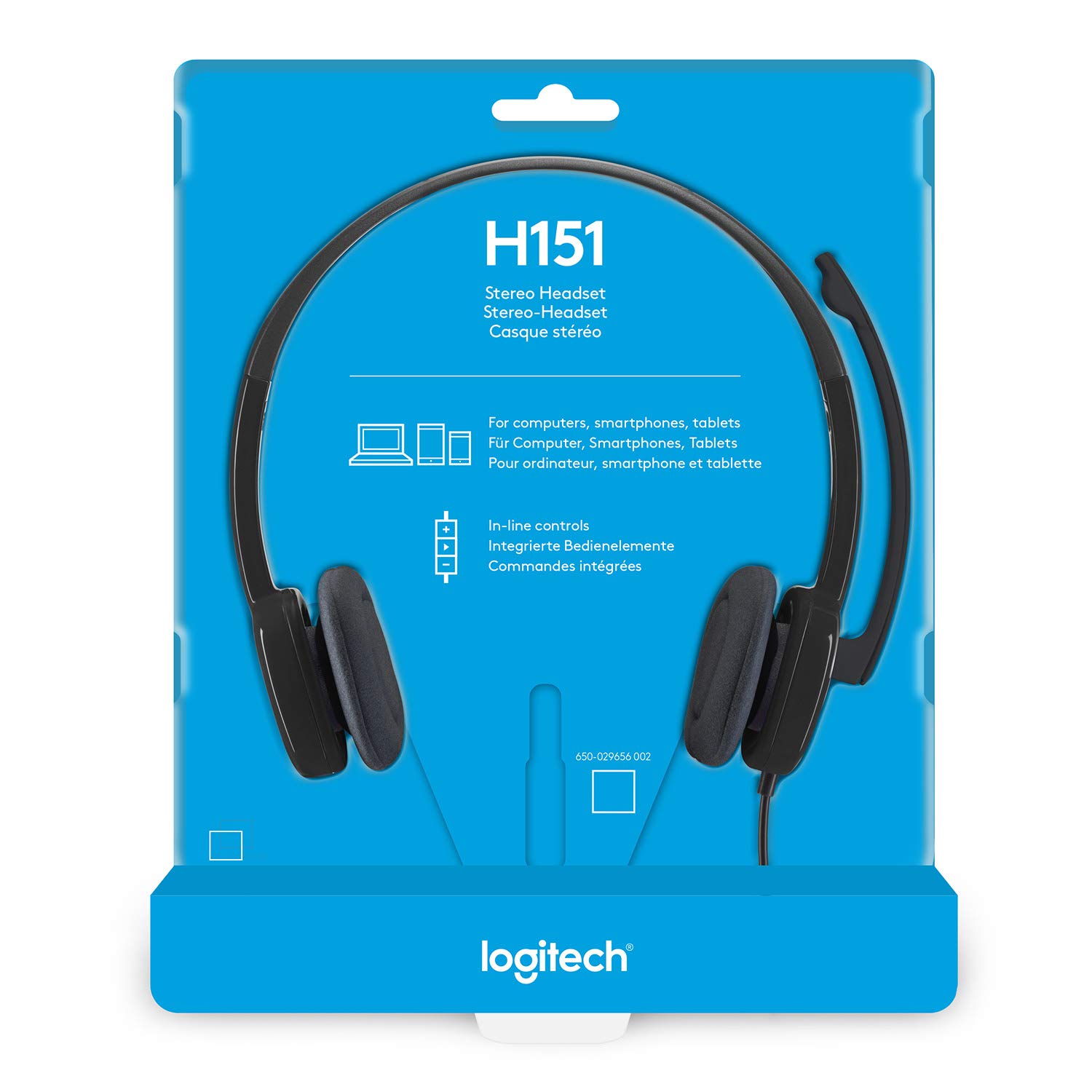 Logitech H151 Headset with Noise-Cancelling Boom Microphone,3.5 mm Analog Stereo,PC/Mac/Laptop - Black