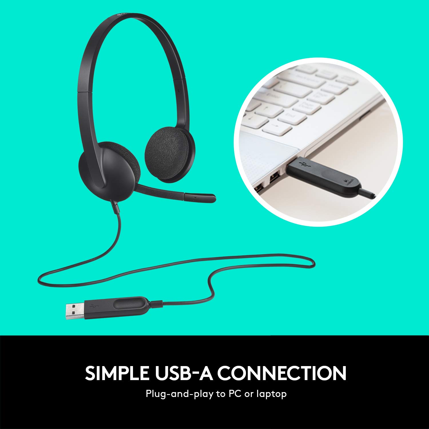 Logitech H340 Wired USB Business Headset, Stereo Headphones with Noise-Cancelling Microphone, Digital Stereo Sound on VOIP, Skype and webinars, PC/Mac/Laptop - Black - Image 2