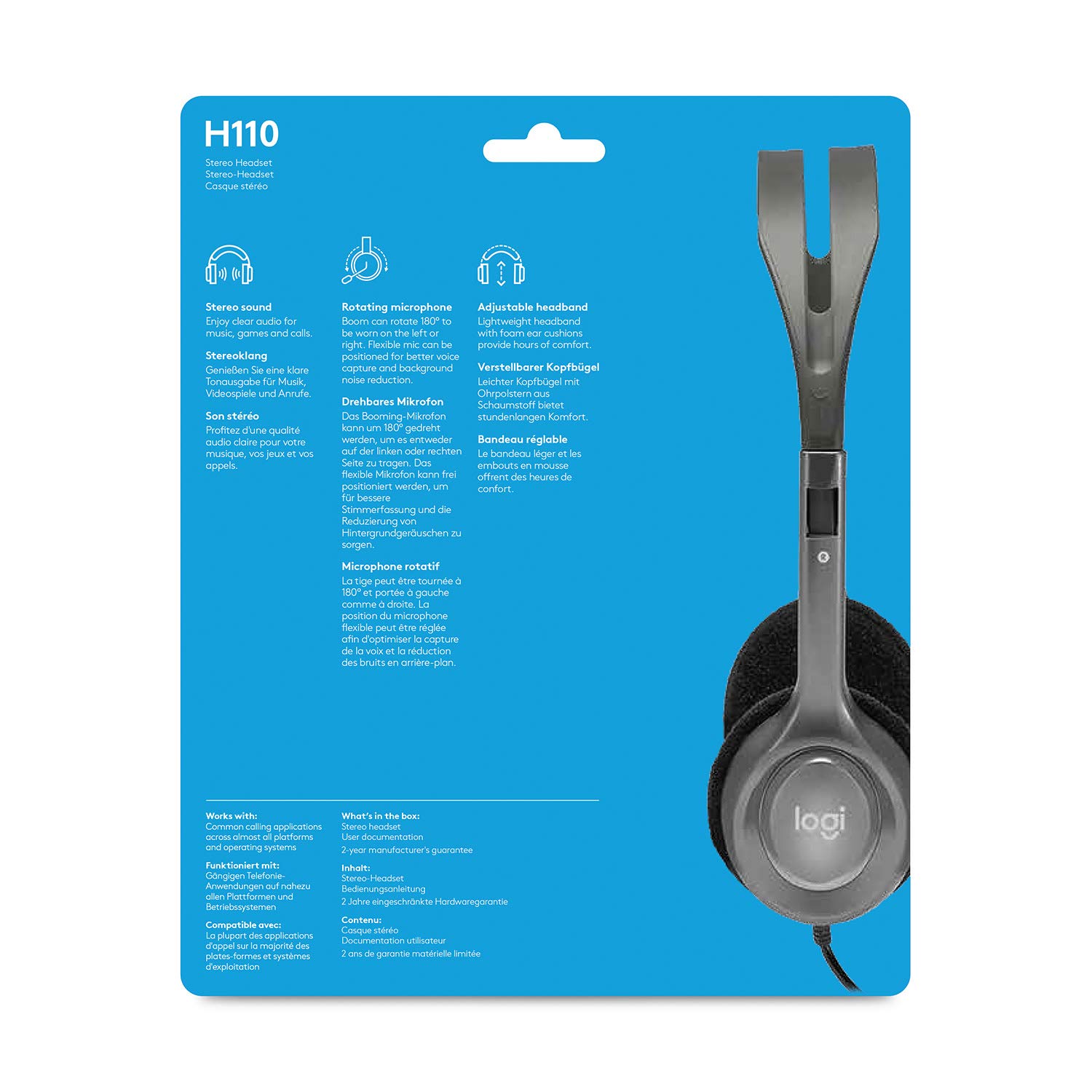 Logitech H110 Wired headset, Stereo Headphones with noise-cancelling Microphone,3.5-mm Dual Audio Jack, PC/Mac/Laptop- Grey - Image 6