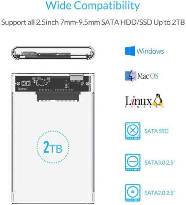 ORICO 2.5 inch Transparent USB3.0 Hard Drive Enclosure (2139U3) 2.5 inch External Hard Drive Enclosure (For Windows 2000 / XP / 7 / 8 / 10, Linux, Mac OS 9.1 or above, Transparent) - Image 2