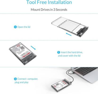 ORICO 2.5 inch Transparent USB3.0 Hard Drive Enclosure (2139U3) 2.5 inch External Hard Drive Enclosure (For Windows 2000 / XP / 7 / 8 / 10, Linux, Mac OS 9.1 or above, Transparent) - Image 5