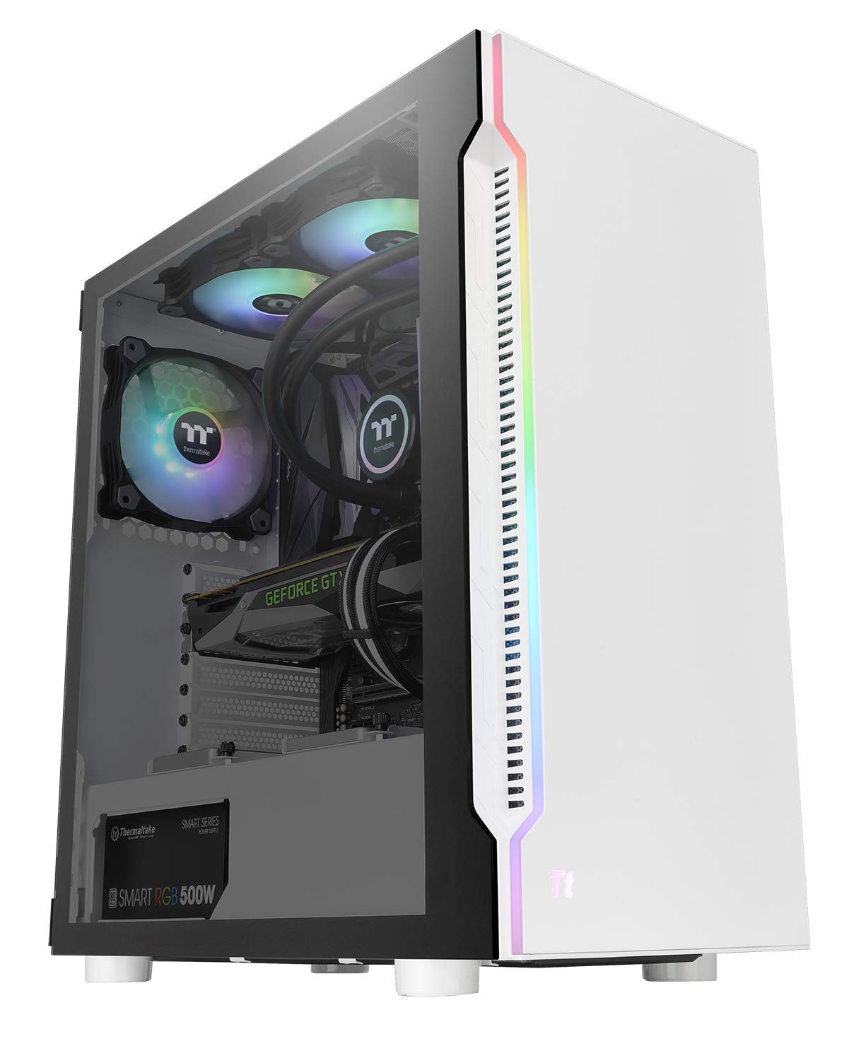 Thermaltake H200 Tempered Glass Snow Edition RGB Light Strip ATX Mid Tower Case with One 120mm Rear Fan Pre-Installed CA-1M3-00M6WN-00 - Image 2