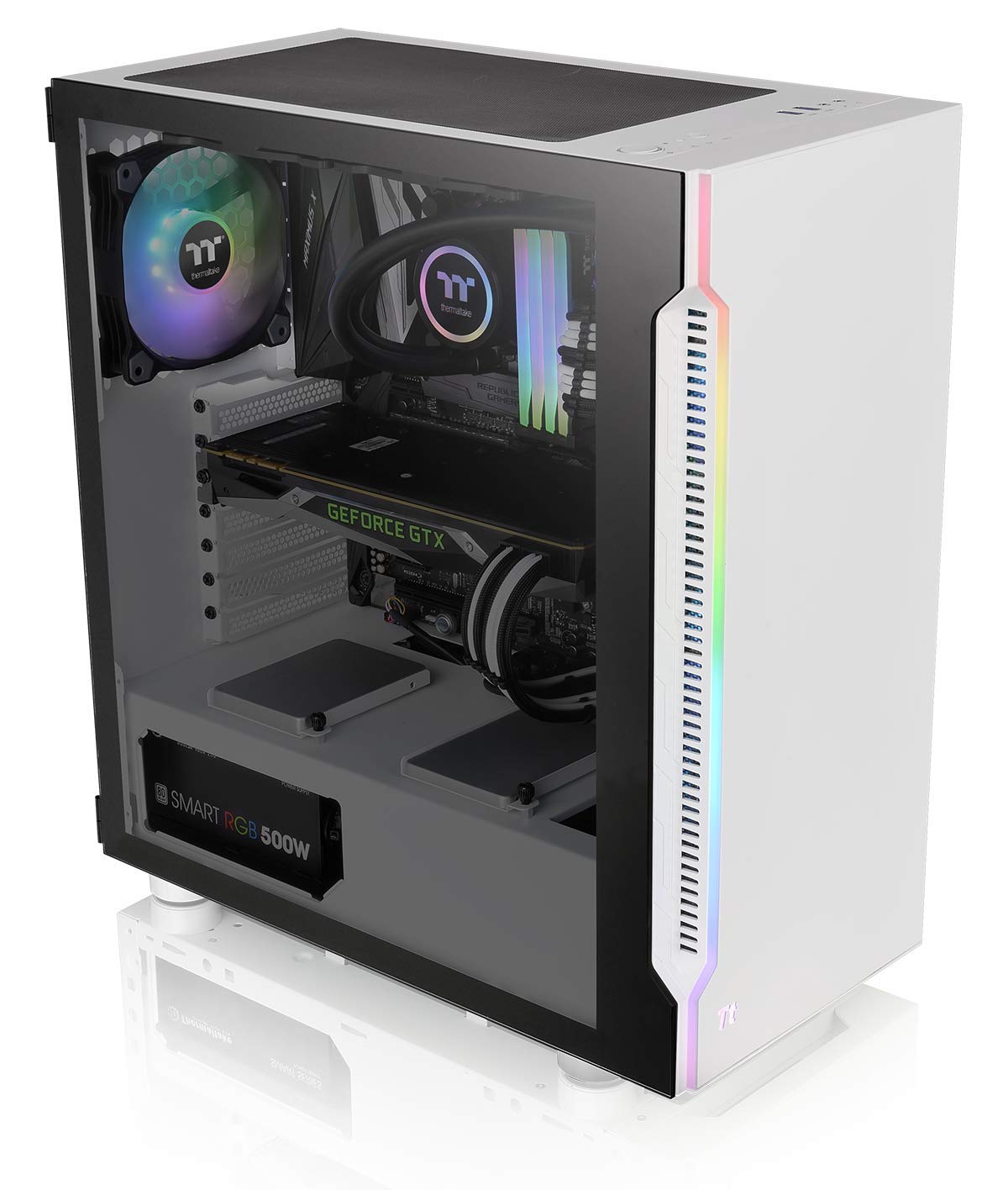 Thermaltake H200 Tempered Glass Snow Edition RGB Light Strip ATX Mid Tower Case with One 120mm Rear Fan Pre-Installed CA-1M3-00M6WN-00 - Image 5