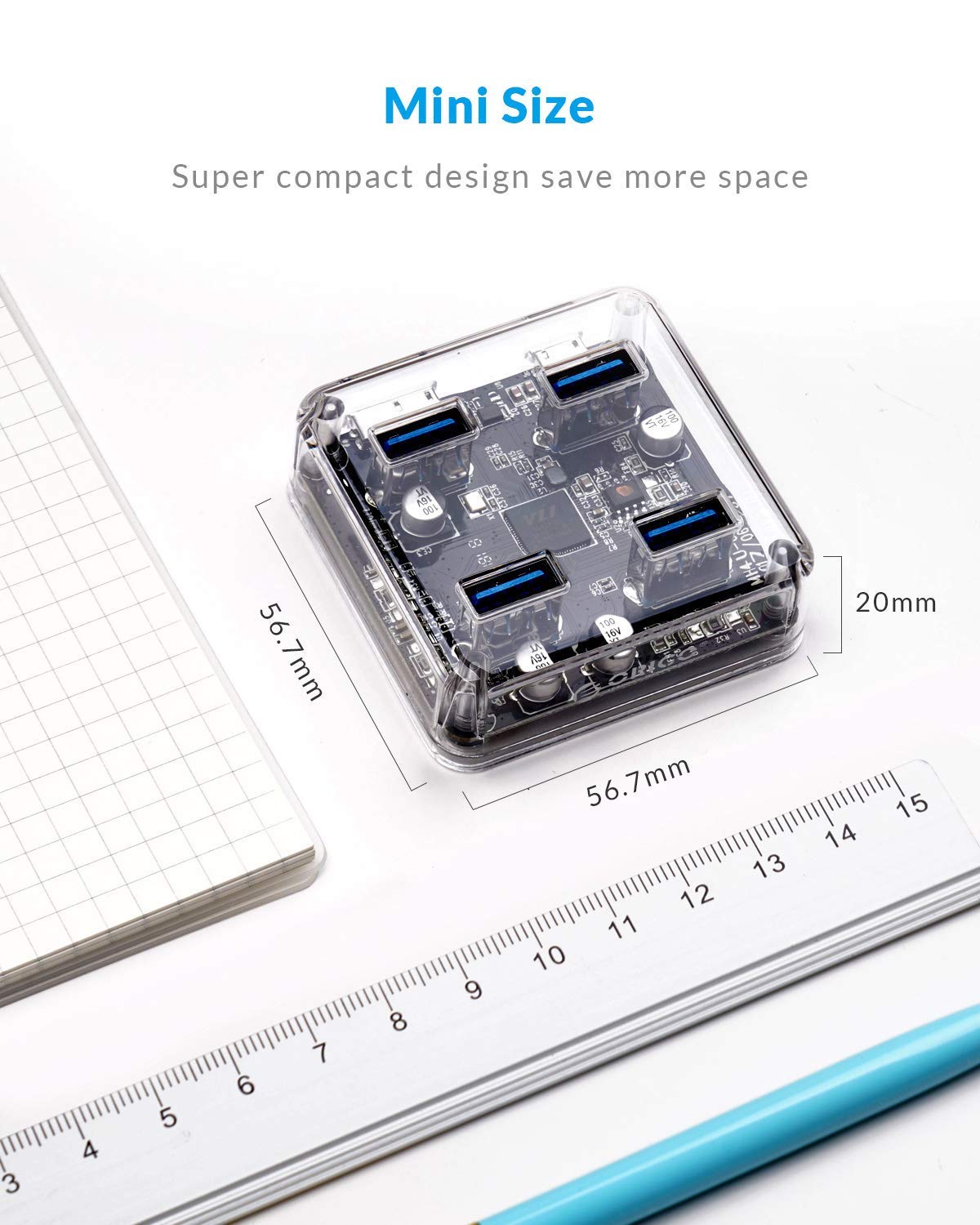 ORICO 4 Ports Hub Transparent USB 3.0 Hub Support Offline Powered and OTG Function with 30CM Cable - Image 7