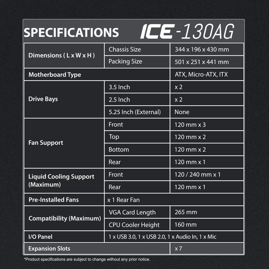 Roll over image to zoom in Ant Esports ICE-130AG Mid Tower Computer Case I Gaming Cabinet Supports ATX, Micro-ATX, Mini-ITX Motherboard with Transparent Side Panel 1 x 120 mm Rear Fan Preinstalled - Black - Image 6