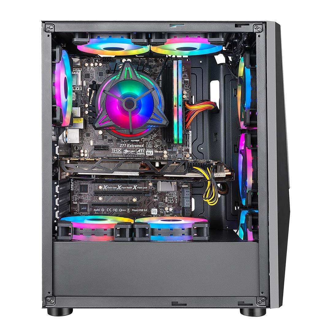 Roll over image to zoom in Ant Esports ICE-130AG Mid Tower Computer Case I Gaming Cabinet Supports ATX, Micro-ATX, Mini-ITX Motherboard with Transparent Side Panel 1 x 120 mm Rear Fan Preinstalled - Black - Image 7