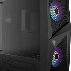 MSI MAG FORGE 100R Mid Tower Gaming PC Case (Black, 2 x 120mm ARGB fans, 1 x 120mm Rear fan, 2 x USB 3.2 Gen1 Type-A, Tempered Glass Panel, Magnetic Dust Filter, Mystic Light RGB, ATX, m-ATX, Mini-ITX