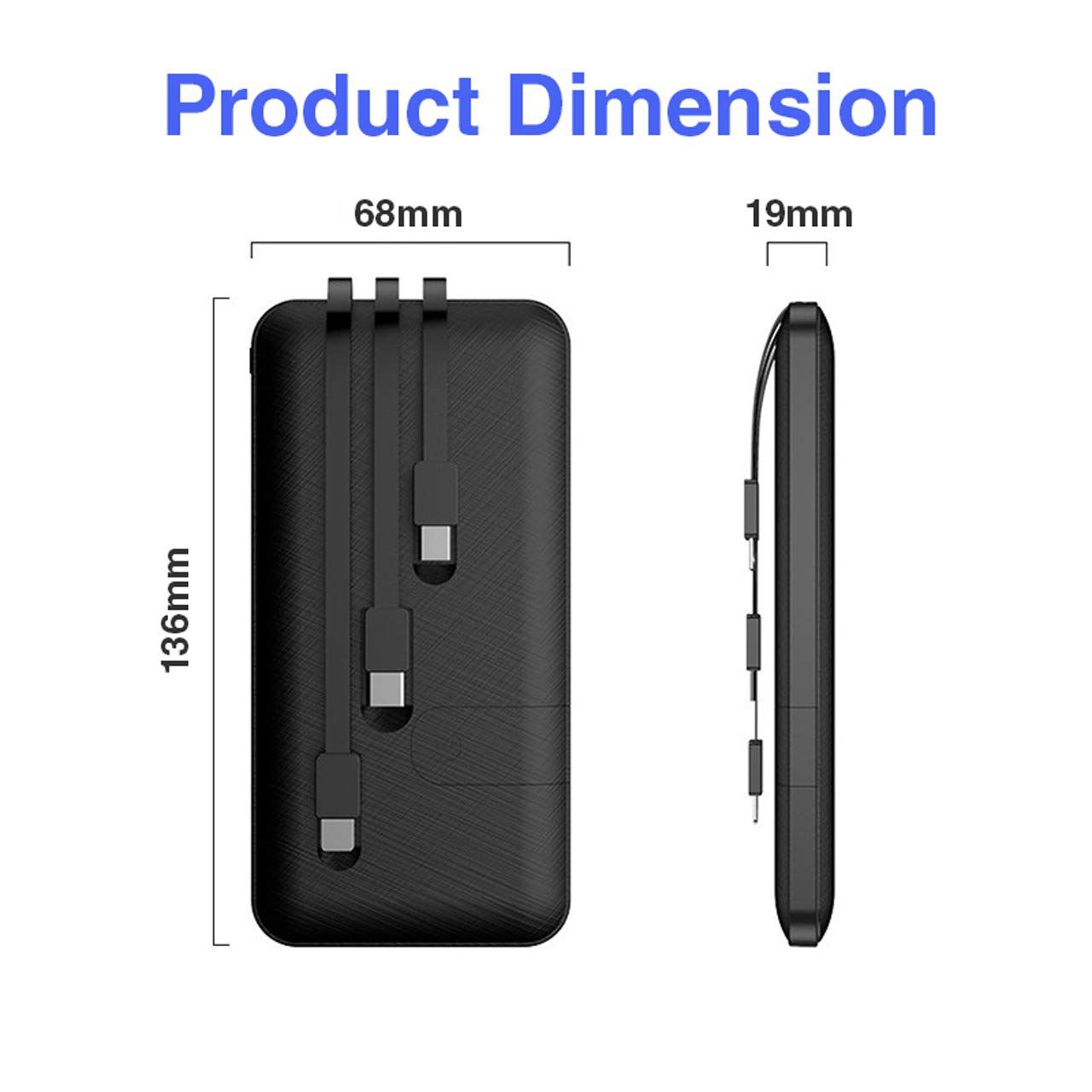 HI SMART S1001 10000 -mAh Li-Polymer Power Bank Black with 3 Output Cable - Image 2
