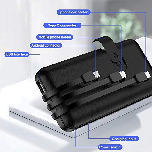 HI SMART S1001 10000 -mAh Li-Polymer Power Bank Black with 3 Output Cable - Image 3