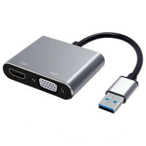 USB 3.0 to HDMI VGA Converter, USB to HDMI VGA Sync Output, 4K HD 1080P Multi-Display 2-in-1 USB to HDMI Converter Support Windows 7/8/10 [only for Windows]