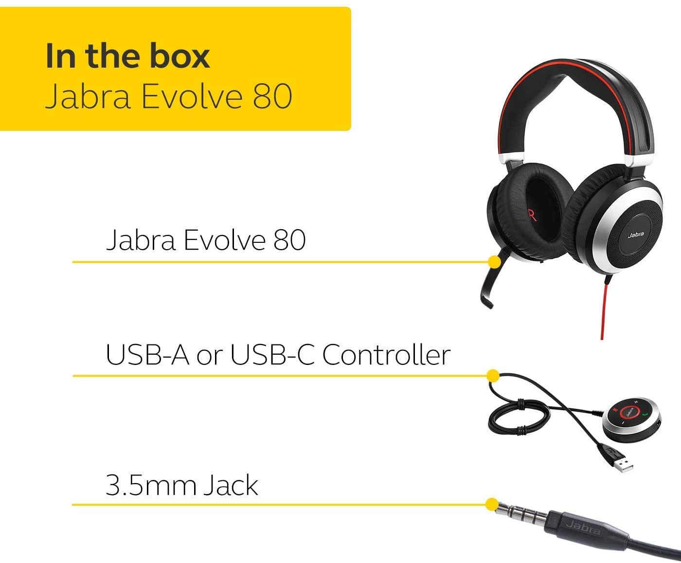 Jabra Evolve 80 MS Teams Wired Headset Professional Telephone Headphones with Unrivalled Noise Cancellation for Calls and Music, Features World Class Speakers and All Day Comfort - Image 4