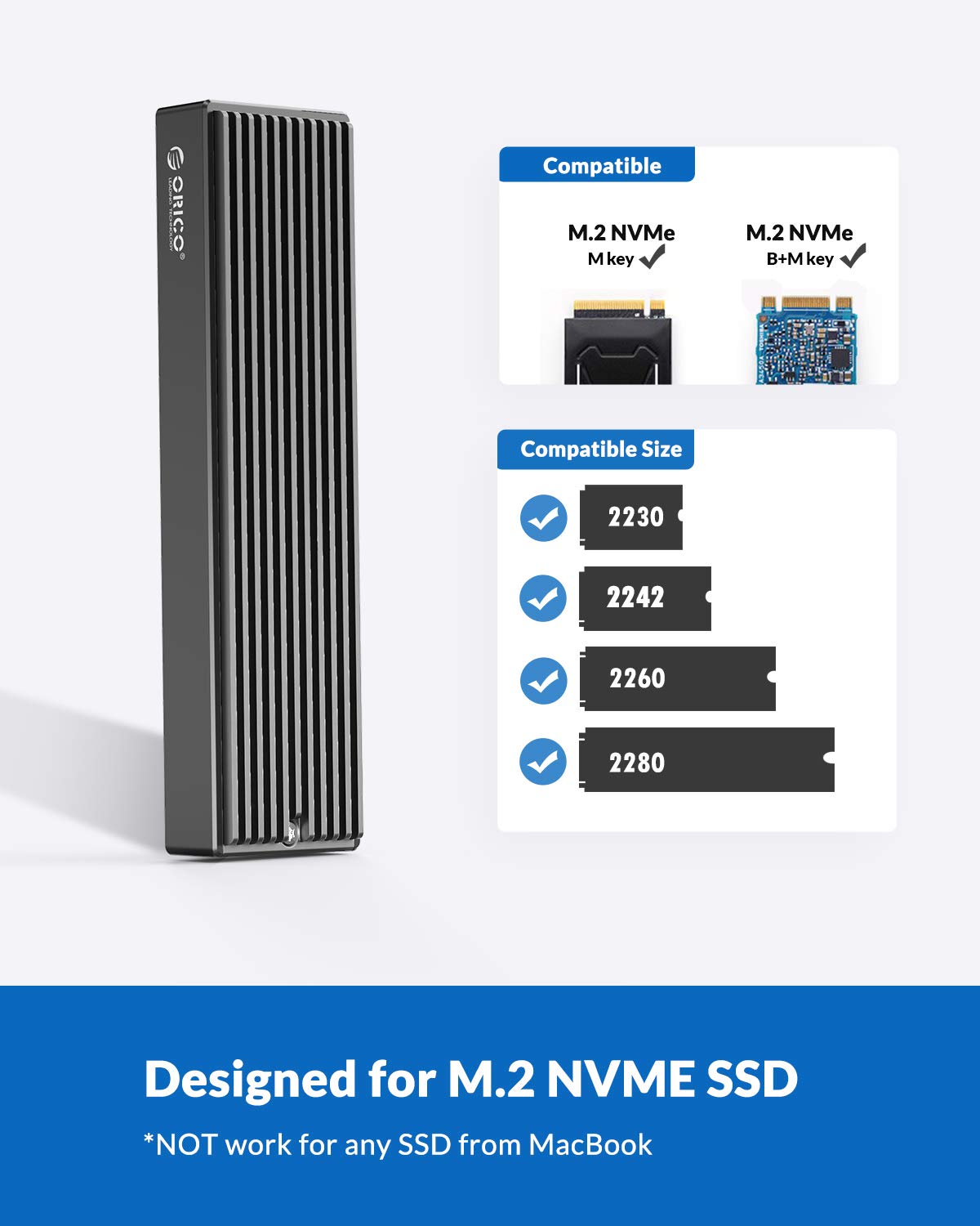 ORICO M2PV-C3 M.2 NVME SSD Enclosure USB 3.1 Type C Gen 2 10Gbps External SSD Enclosure Adapter - Image 7