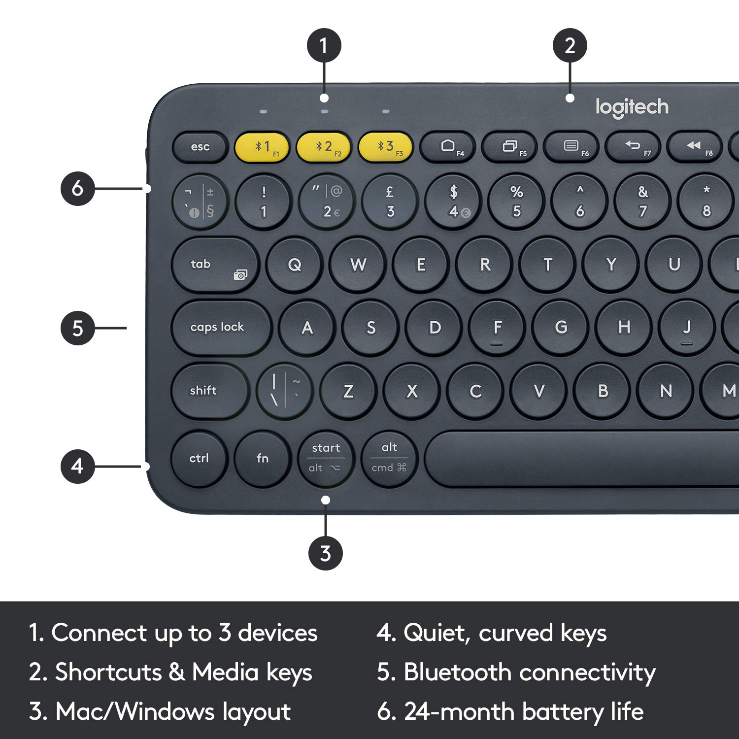 Logitech K380 Wireless Multi-Device Bluetooth Keyboard for Windows, Apple iOS, Apple TV, Android or Chrome, for PC/Mac/Laptop/Smartphone/Tablet - Image 5