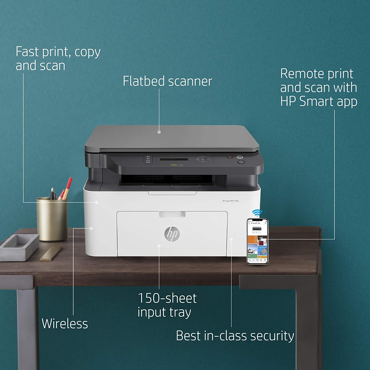 HP Laserjet 136w Laser Monochrome Print, Scan, Copy with Direct Wi-Fi, Compact Design, Fast Printing - Image 4