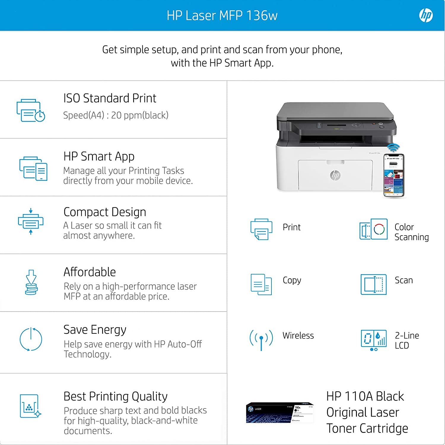 HP Laserjet 136w Laser Monochrome Print, Scan, Copy with Direct Wi-Fi, Compact Design, Fast Printing - Image 5