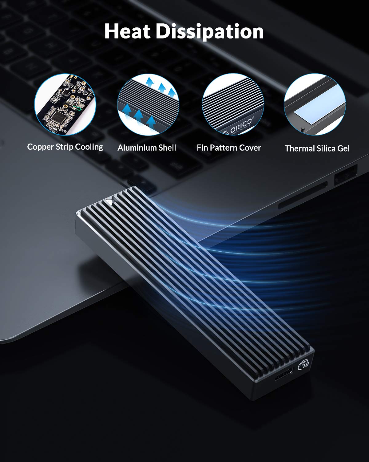 ORICO M2PV-C3 M.2 NVME SSD Enclosure USB 3.1 Type C Gen 2 10Gbps External SSD Enclosure Adapter - Image 4