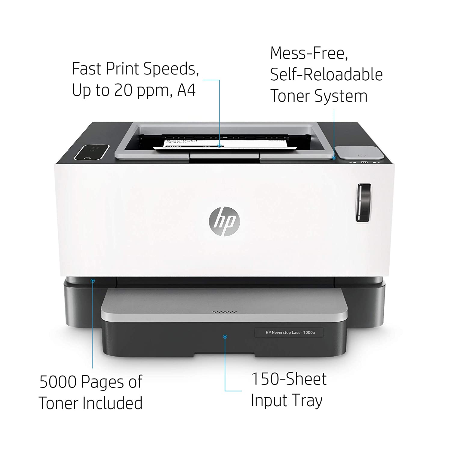 HP Neverstop 1000a Premium Laser Printer, 80% Savings on Genuine Cartridge, Self Reloadable with 5X Inbox Yield, Smart Tasks with HP Smart App, Low Emission Clean Air Quality - Image 3