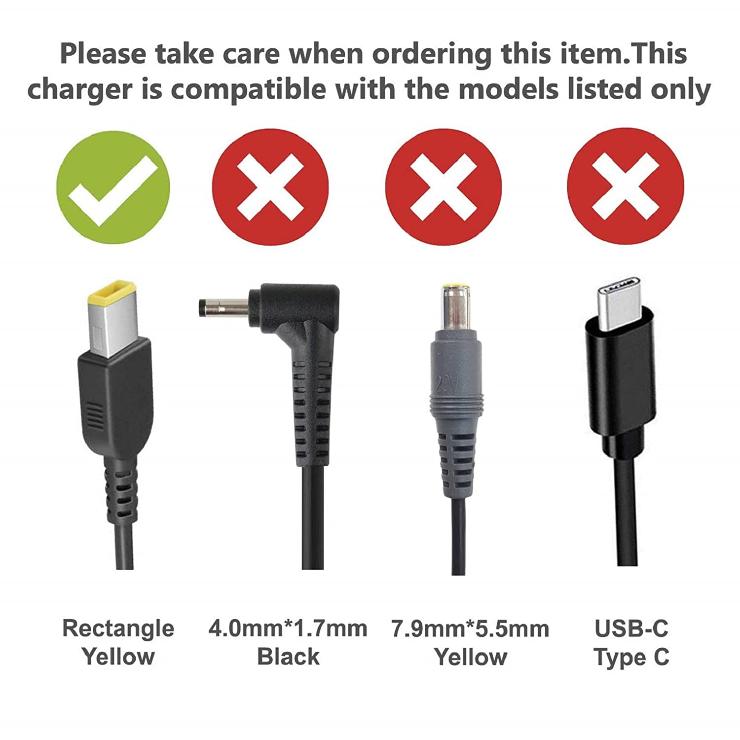 Lenovo 888015000 65W Laptop Adapter/Charger with Power Cord for Select Models of Lenovo (Slim Tip Rectangular pin) - Image 3