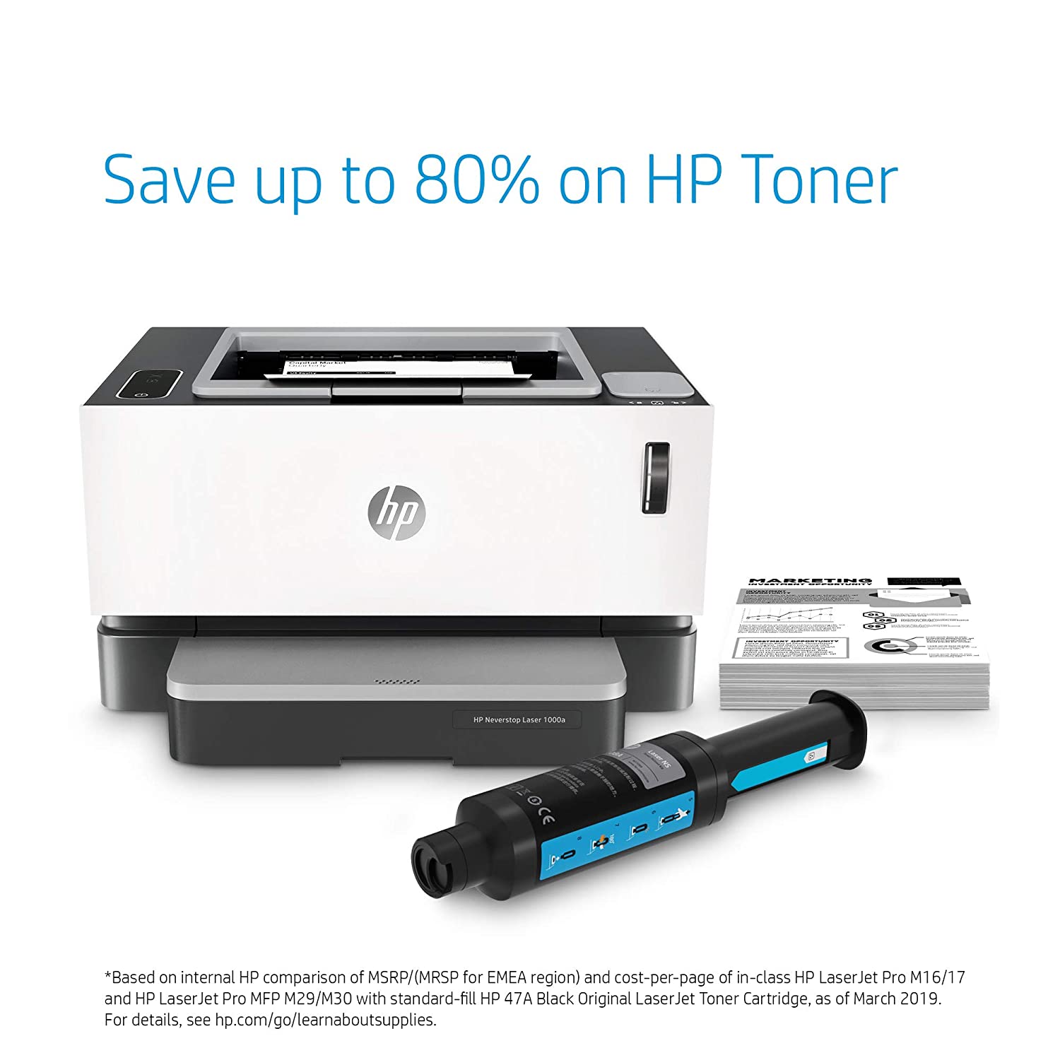 HP Neverstop 1000a Premium Laser Printer, 80% Savings on Genuine Cartridge, Self Reloadable with 5X Inbox Yield, Smart Tasks with HP Smart App, Low Emission Clean Air Quality - Image 4