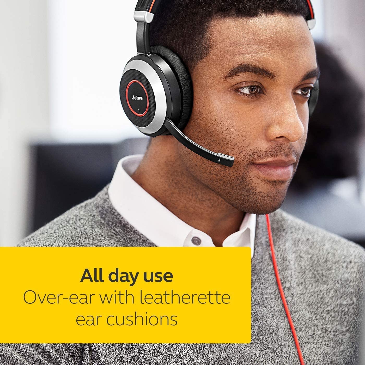 Jabra Evolve 80 MS Teams Wired Headset Professional Telephone Headphones with Unrivalled Noise Cancellation for Calls and Music, Features World Class Speakers and All Day Comfort - Image 7