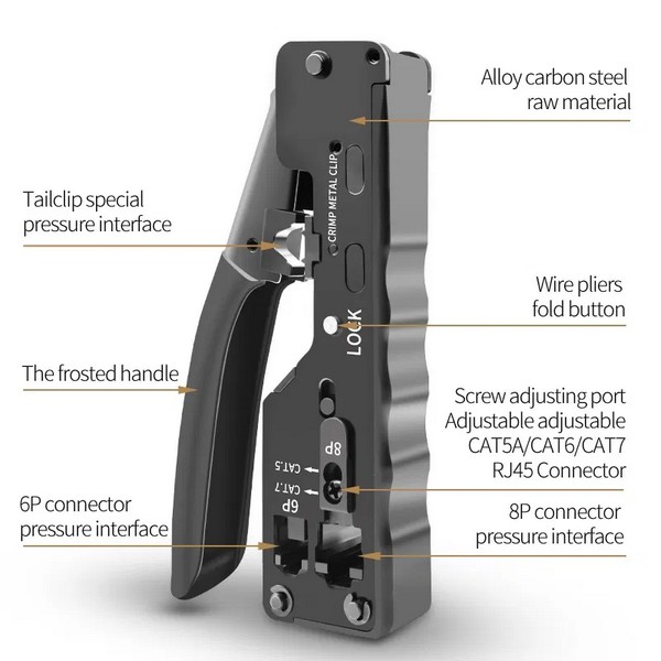 HT-7088 - Modular Plug Crimper tool for RJ45, Cat.7 with dovetail