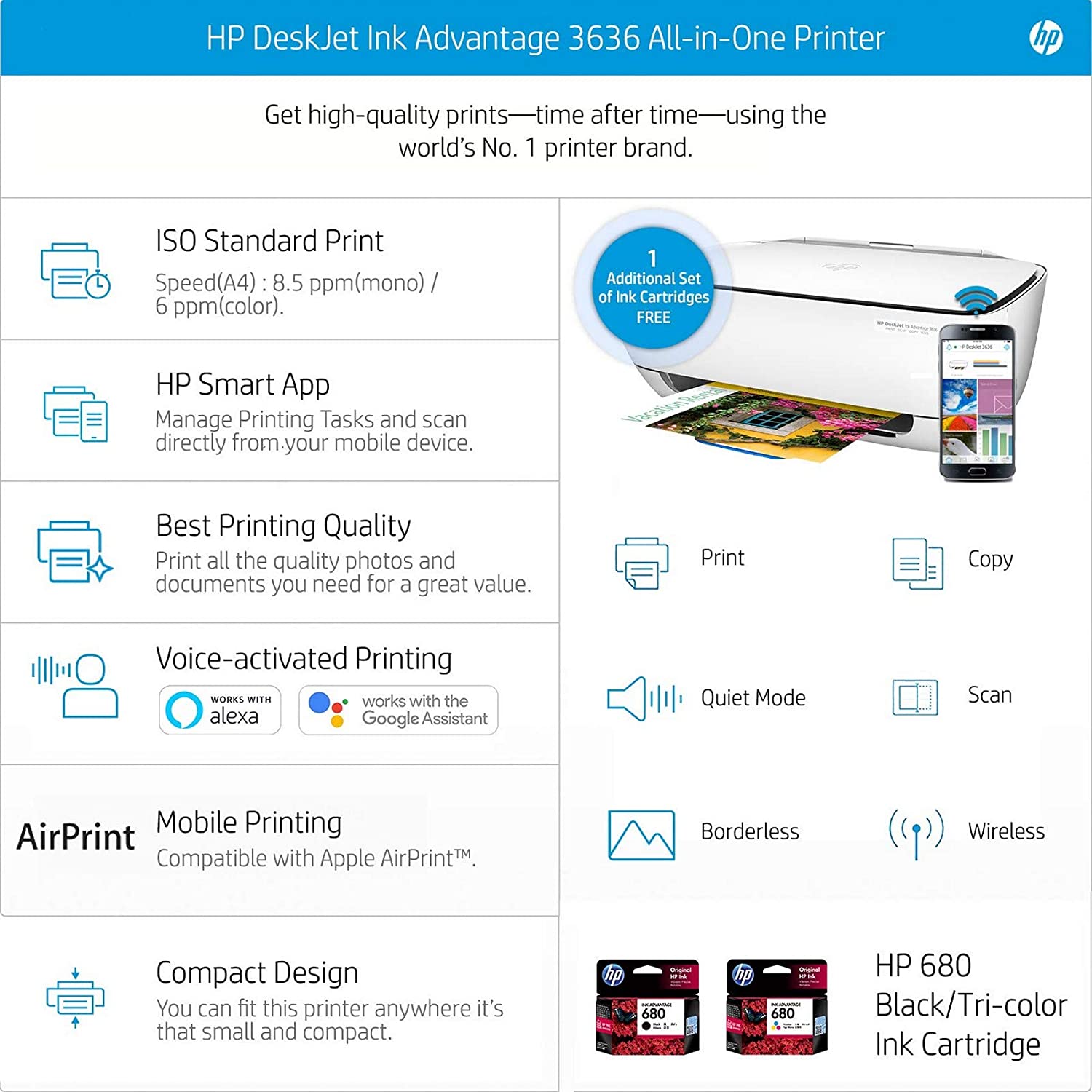HP DeskJet Ink Advantage 3636 All-in-One Printer (K4U05B) - Image 2