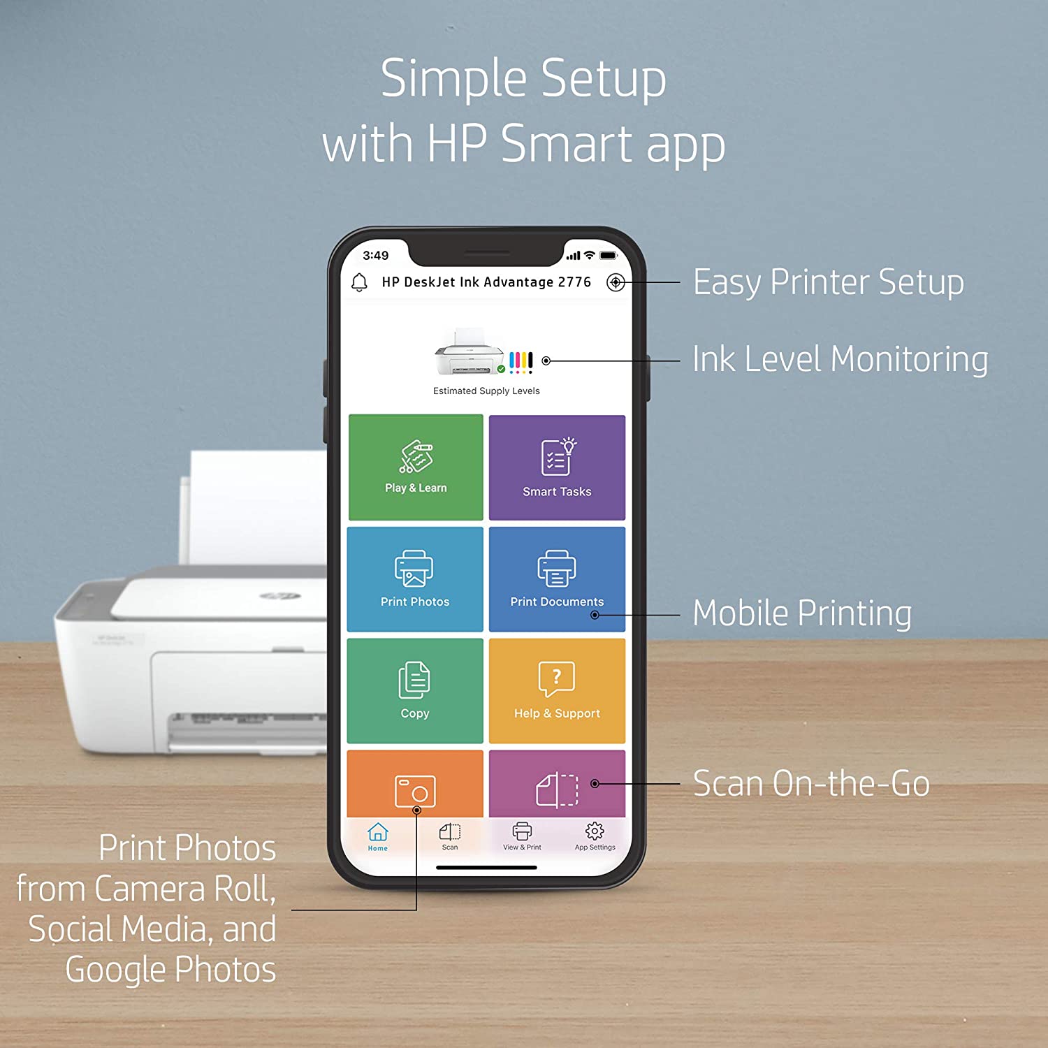 HP Deskjet Ink Advantage 2338 Colour Printer, Scanner and Copier for Home/Small Office, Compact Size, Easy Set-up Through HP Smart App on Your PC Connected Through USB - Image 6