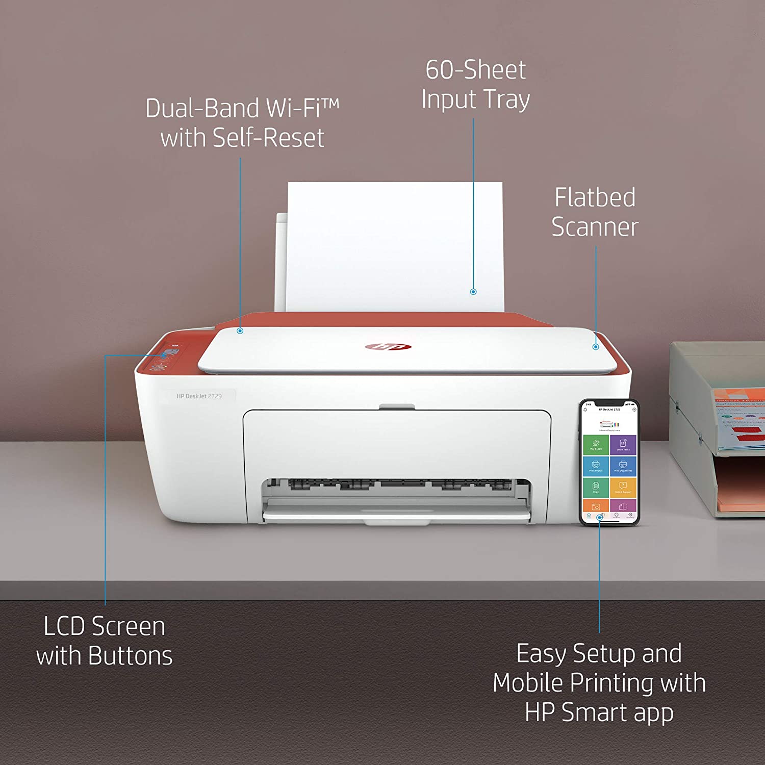 HP Deskjet 2729 WiFi Colour Printer, Scanner and Copier for Home/Small Office, Dual-Band Wi-Fi, Voice Activated Printing (Google Home and Alexa), Easy Set-up Through HP Smart App on Your Mobile - Image 3