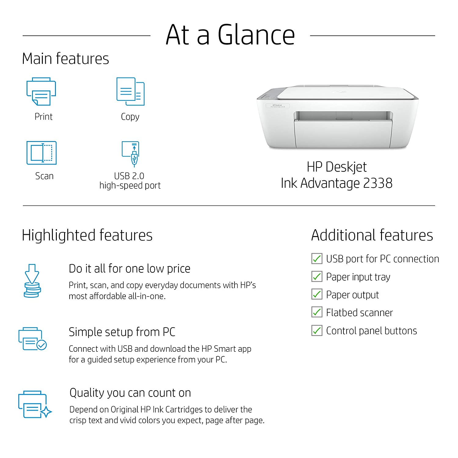HP Deskjet Ink Advantage 2338 Colour Printer, Scanner and Copier for Home/Small Office, Compact Size, Easy Set-up Through HP Smart App on Your PC Connected Through USB - Image 2
