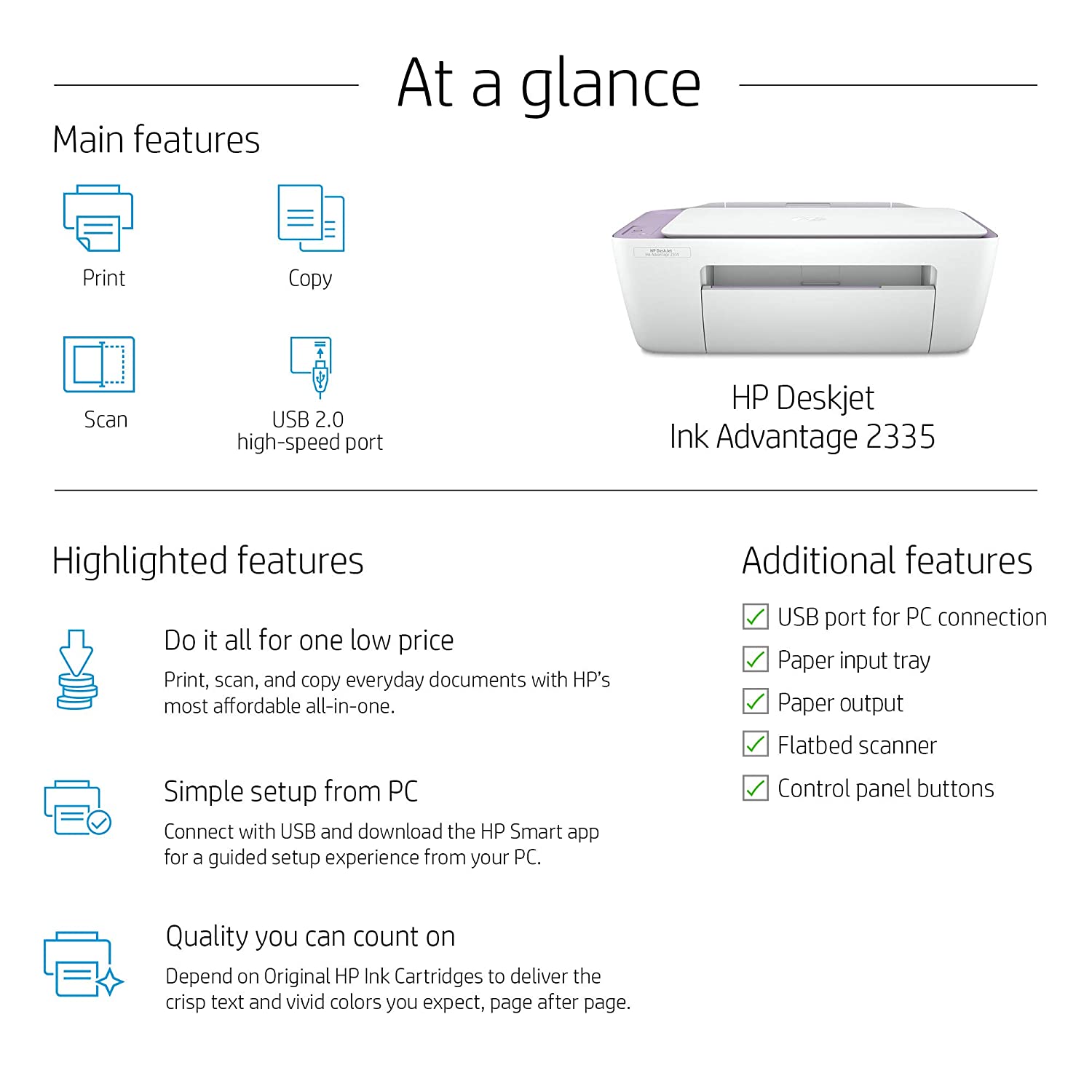 HP Deskjet Ink Advantage 2335 Colour Printer, Scanner and Copier for Home/Small Office, Compact Size, Easy Set-Up Through HP Smart App On Your Pc Connected Through USB - Image 3