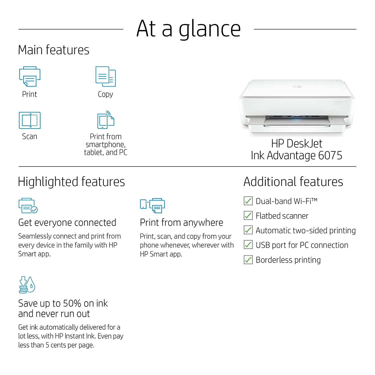 HP Deskjet Plus Ink Advantage 6075 WiFi Colour Printer, Scanner and Copier for Home/Small Office, Dual Band WiFi, Duplex (Automatic Double-Sided Print),Easy Set-Up Through HP Smart App On Your Mobile - Image 3