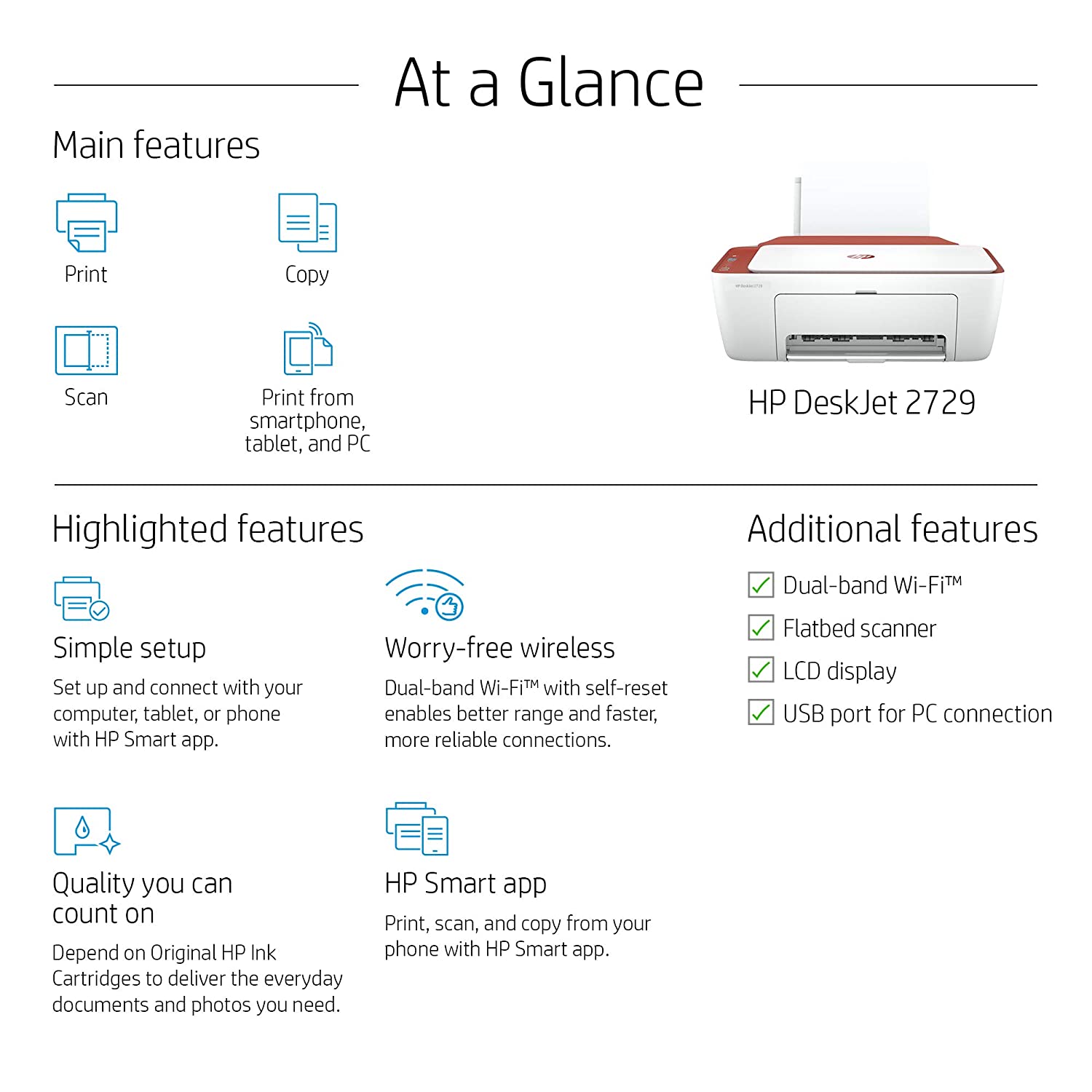 HP Deskjet 2729 WiFi Colour Printer, Scanner and Copier for Home/Small Office, Dual-Band Wi-Fi, Voice Activated Printing (Google Home and Alexa), Easy Set-up Through HP Smart App on Your Mobile - Image 5