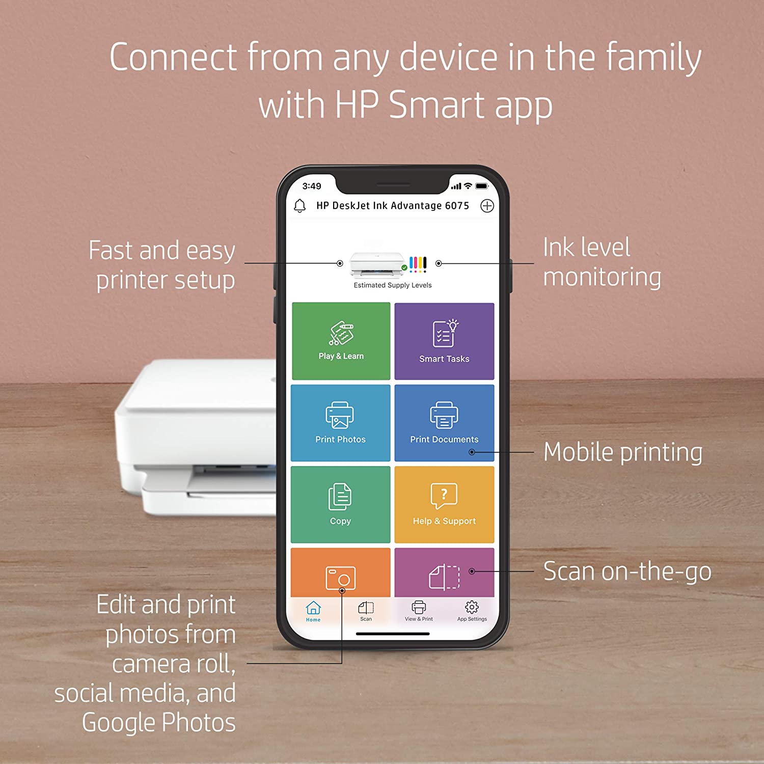 HP Deskjet Plus Ink Advantage 6075 WiFi Colour Printer, Scanner and Copier for Home/Small Office, Dual Band WiFi, Duplex (Automatic Double-Sided Print),Easy Set-Up Through HP Smart App On Your Mobile - Image 4