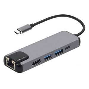 PVTEC Type-C to HDMI 5 in 1 Adapter (Type C(Thunderbolt 3) Converter with HDMI 4K, 2 USB 3.0 Ports, USB C Power Charging, 1000M Gigabit Ethernet)