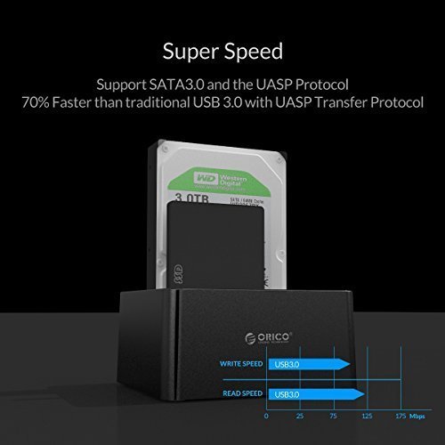 ORICO 6629US3-C USB3.0 to SATA3.0 Dual Bay External Hard Drive Docking Station for 2.5 & 3.5 inch HDD, SSD with Duplicator (Black) - Image 3