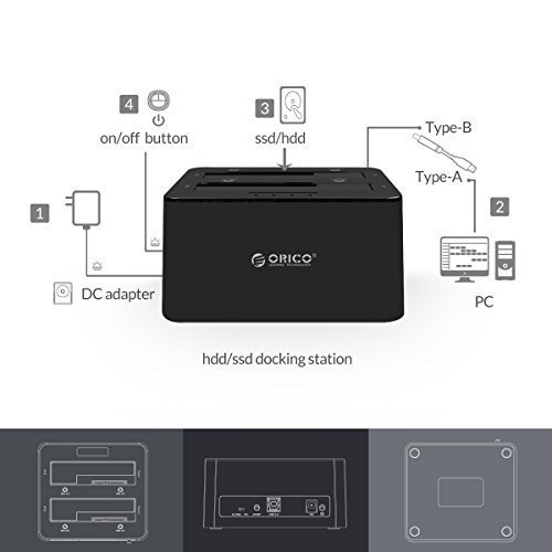 ORICO 6629US3-C USB3.0 to SATA3.0 Dual Bay External Hard Drive Docking Station for 2.5 & 3.5 inch HDD, SSD with Duplicator (Black) - Image 5
