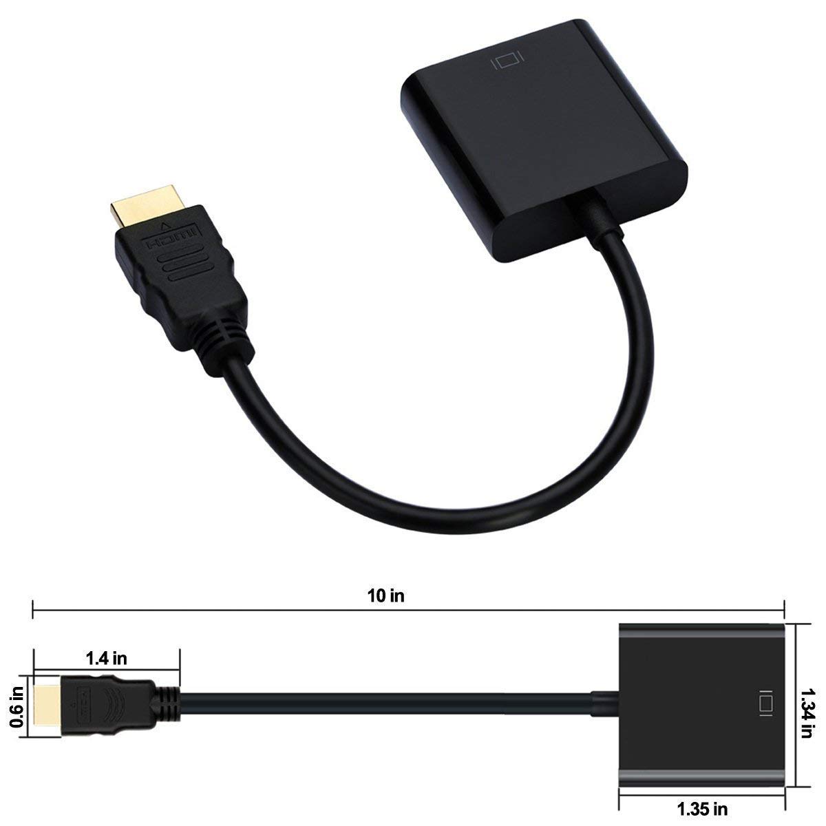 PVTEC HDMI Male to VGA Female Video Converter Adapter Cable (Black) - Image 2