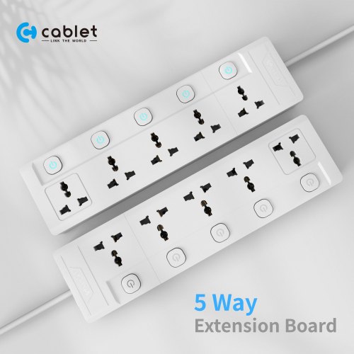 Plastic Cablet Extension Board - 5 Way Individual Switch - 1.8m Cord Length, 240 V