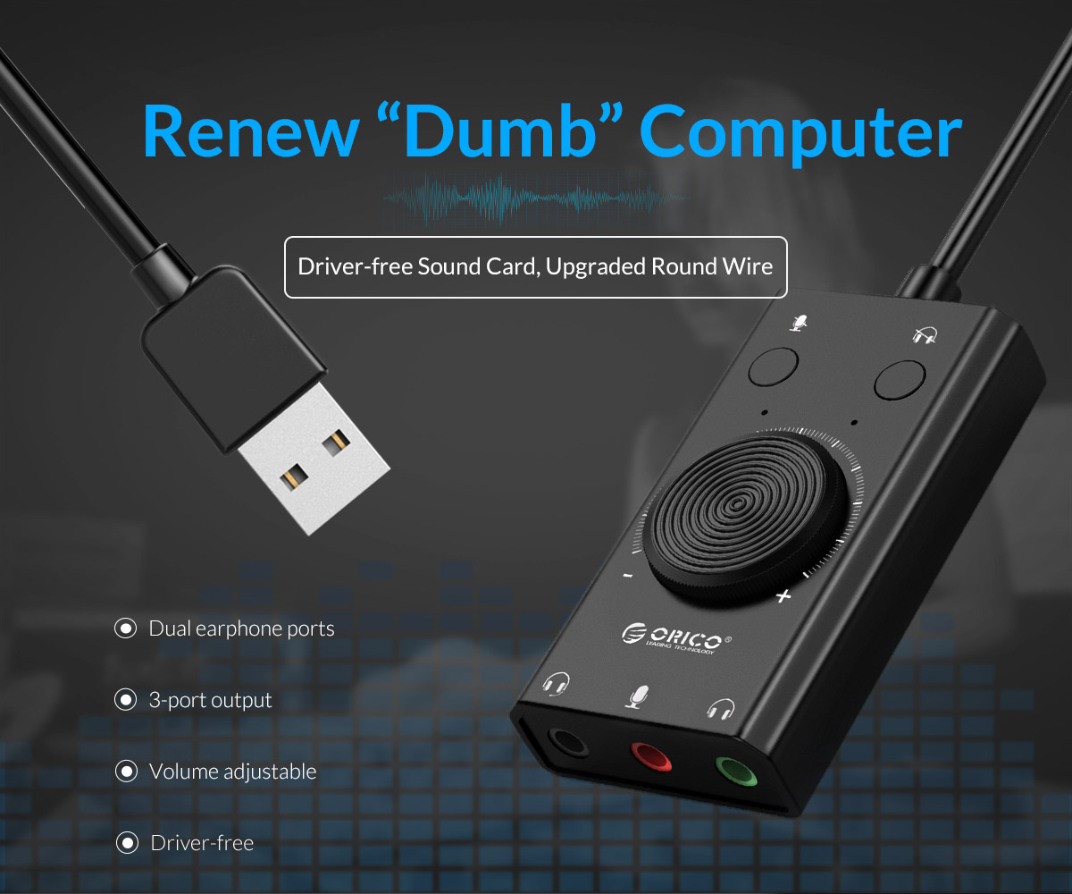ORICO Driver Free USB External Sound Card with 2 Headset Port + 1 Microphone Port (SC2) - Image 4
