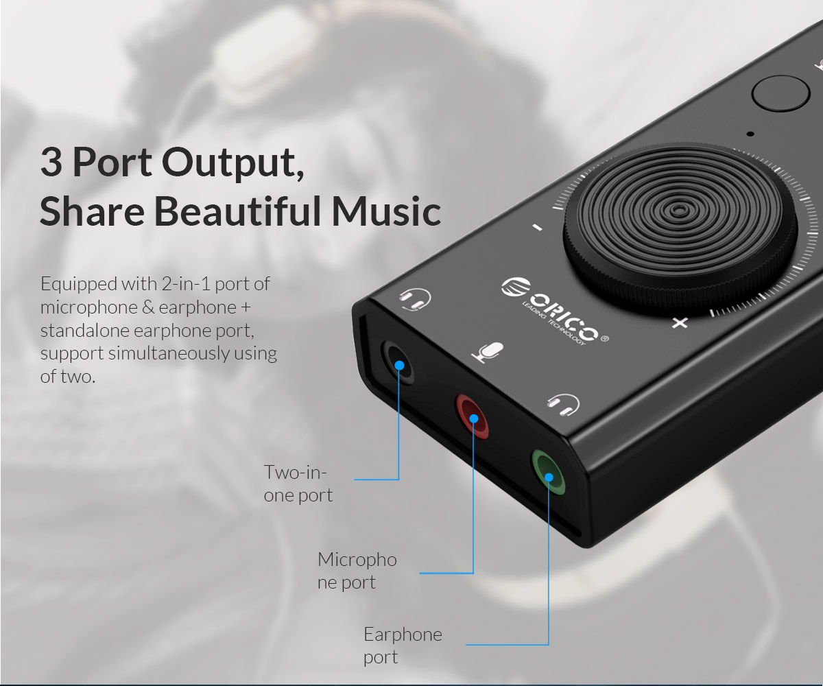 ORICO Driver Free USB External Sound Card with 2 Headset Port + 1 Microphone Port (SC2) - Image 6